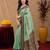 teal green soft silk blend with jacquard woven work saree with unstitched blouse piece