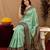 teal green soft silk blend with jacquard woven work saree with unstitched blouse piece