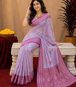 lavender soft silk blend with jacquard woven work saree with unstitched blouse piece