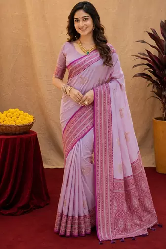 lavender soft silk blend with jacquard woven work saree with unstitched blouse piece
