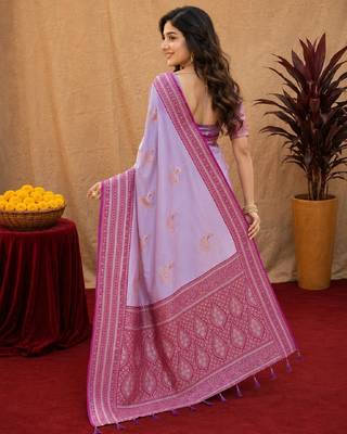 lavender soft silk blend with jacquard woven work saree with unstitched blouse piece 4