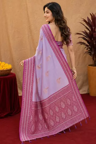 lavender soft silk blend with jacquard woven work saree with unstitched blouse piece