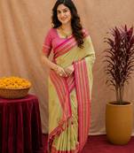 pista green soft silk blend with jacquard woven work saree with unstitched blouse piece