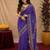 Purple orange linen digital print work saree with unstitched blouse piece