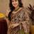 Cream brown linen digital print work saree with unstitched blouse piece