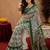 White green linen digital print work saree with unstitched blouse piece