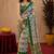 White green linen digital print work saree with unstitched blouse piece
