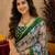 White green linen digital print work saree with unstitched blouse piece