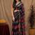 Black linen digital print work saree with unstitched blouse piece