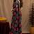 Black linen digital print work saree with unstitched blouse piece