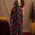 Black linen digital print work saree with unstitched blouse piece