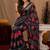 Black linen digital print work saree with unstitched blouse piece