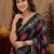 Black linen digital print work saree with unstitched blouse piece