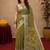 Mehendi green linen digital print work saree with unstitched blouse piece