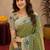 Mehendi green linen digital print work saree with unstitched blouse piece