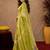 Parrot green linen digital print work saree with unstitched blouse piece
