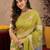 Parrot green linen digital print work saree with unstitched blouse piece