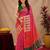 Pink green linen digital print work saree with unstitched blouse piece