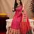 Pink green linen digital print work saree with unstitched blouse piece