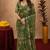 Green linen digital print work saree with unstitched blouse piece