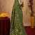 Green linen digital print work saree with unstitched blouse piece