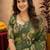 Green linen digital print work saree with unstitched blouse piece