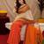 White orange linen digital print work saree with unstitched blouse piece