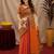 White orange linen digital print work saree with unstitched blouse piece