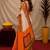 White orange linen digital print work saree with unstitched blouse piece