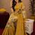 Off white yellow linen digital print work saree with unstitched blouse piece