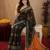 Black orange linen digital print work saree with unstitched blouse piece