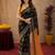 Black orange linen digital print work saree with unstitched blouse piece