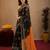 Black orange linen digital print work saree with unstitched blouse piece