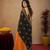 Black orange linen digital print work saree with unstitched blouse piece