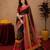 Black red linen digital print work saree with unstitched blouse piece