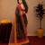 Black red linen digital print work saree with unstitched blouse piece