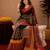 Black red linen digital print work saree with unstitched blouse piece