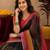 Black red linen digital print work saree with unstitched blouse piece