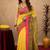 Yellow linen digital print work saree with unstitched blouse piece