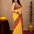 Yellow linen digital print work saree with unstitched blouse piece