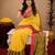 Yellow linen digital print work saree with unstitched blouse piece