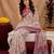White pink linen digital print work saree with unstitched blouse piece