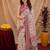 White pink linen digital print work saree with unstitched blouse piece