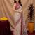 White pink linen digital print work saree with unstitched blouse piece