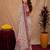 White pink linen digital print work saree with unstitched blouse piece