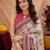 White pink linen digital print work saree with unstitched blouse piece