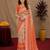 Off white  orange linen digital print work saree with unstitched blouse piece