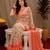 Off white  orange linen digital print work saree with unstitched blouse piece