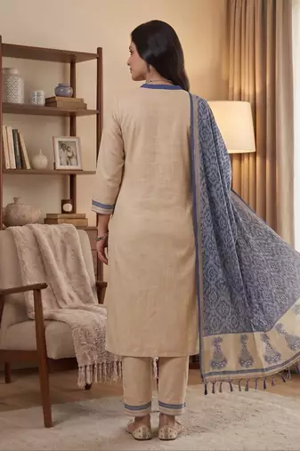 Navy blue jamdani pichwai weaving banarasi dress material (3pcs)