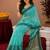 Sky blue rama linen digital print work saree with unstitched blouse piece